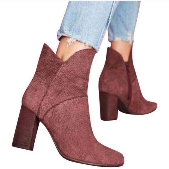 Anthropologie Burgundy Suede Ankle Boots - Picture 1 of 8